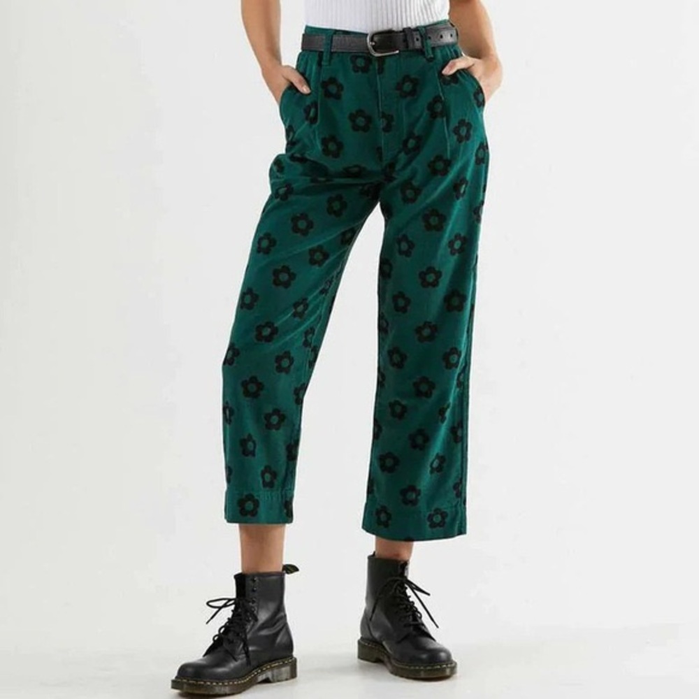 Green Afends floral corduroy pants, size 6